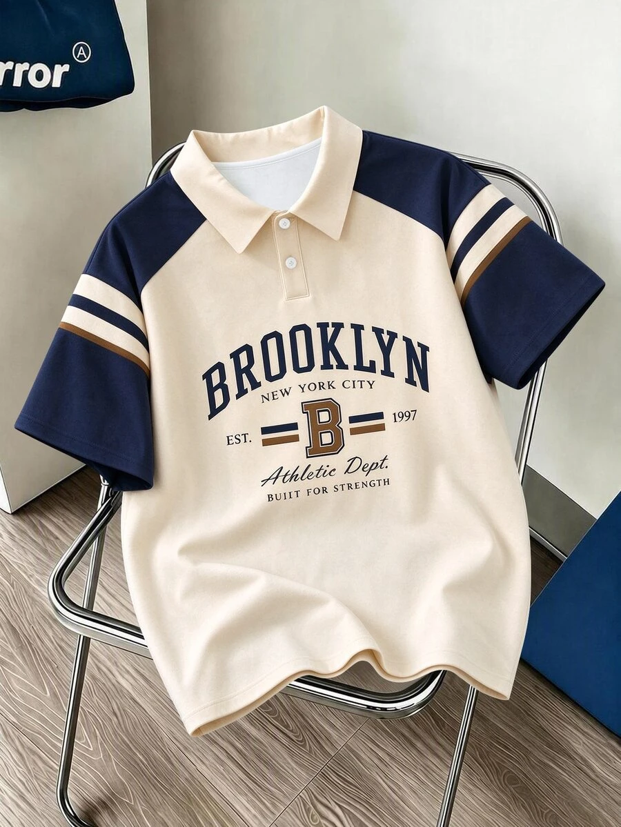 Daypath 美式復古 Brooklyn 字母對比色翻領 Polo 衫,運動青春風,穿出陽光美式氛圍 - 彩色 - 查看 1