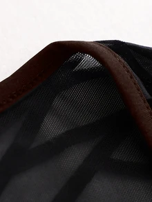 SHEIN LUNE CURVE تي شيرت أنيق بحجم كبير مع رقعات شبكية - بني - مشاهدة 5