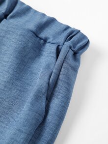 Linhara CURVE Plus Size Navy Blue Long Sleeve Shirt And Pants 2 Pieces Set, Casual Outfit For Streetwear, Travel And Daily Wear - Blue - View 9