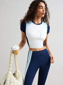 VARSIVA Women's Colorblock Short Sleeve Top And Long Pants Casual Daily Sports Set - Multicolor - View 6