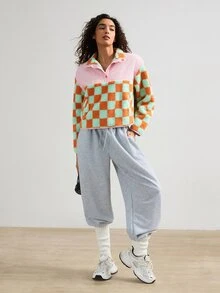 VARSIVA جاكيت رياضي كاجوال يومي خارجي للنساء بتصميم مربعات وألوان متباينة - متعدد الألوان - مشاهدة 3