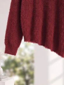 GlowEve CURVE Plus Size Warm Long Sleeve Sweater And Knitted Pleated Mini Skirt Set - Burgundy - View 4