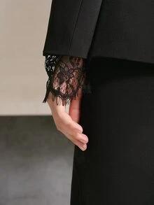 MOTF ELEGANT BUTTON LACE BLAZER JACKET FOR OFFICE AND COMMUTING - Black - View 4