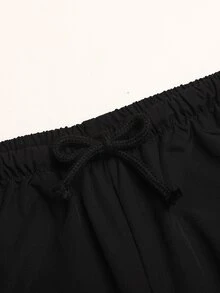 SHEIN Tween女孩粉黑拼色拼接降落傘褲，黑色寬鬆復古街頭風，親子穿搭 - 黑色 - 查看 6