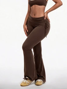 Vadaroq Women's Fall Sportswear Going Out Y2k Chic Stretchy Comfortable Drawstring Brown Petite Bell Bottoms - Brown - View 5