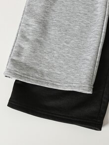 SHEIN Tween女孩青少年女孩黑色與淺灰色高腰寬腰帶抽繩休閒長褲2件組，返校季秋冬套裝 - 彩色 - 查看 7
