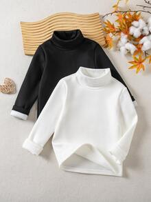 SHEIN 女童隨機 2 件組羅紋針織毛衣 冬季返校長袖套頭上衣 2 件裝 - 黑與白 - 查看 4
