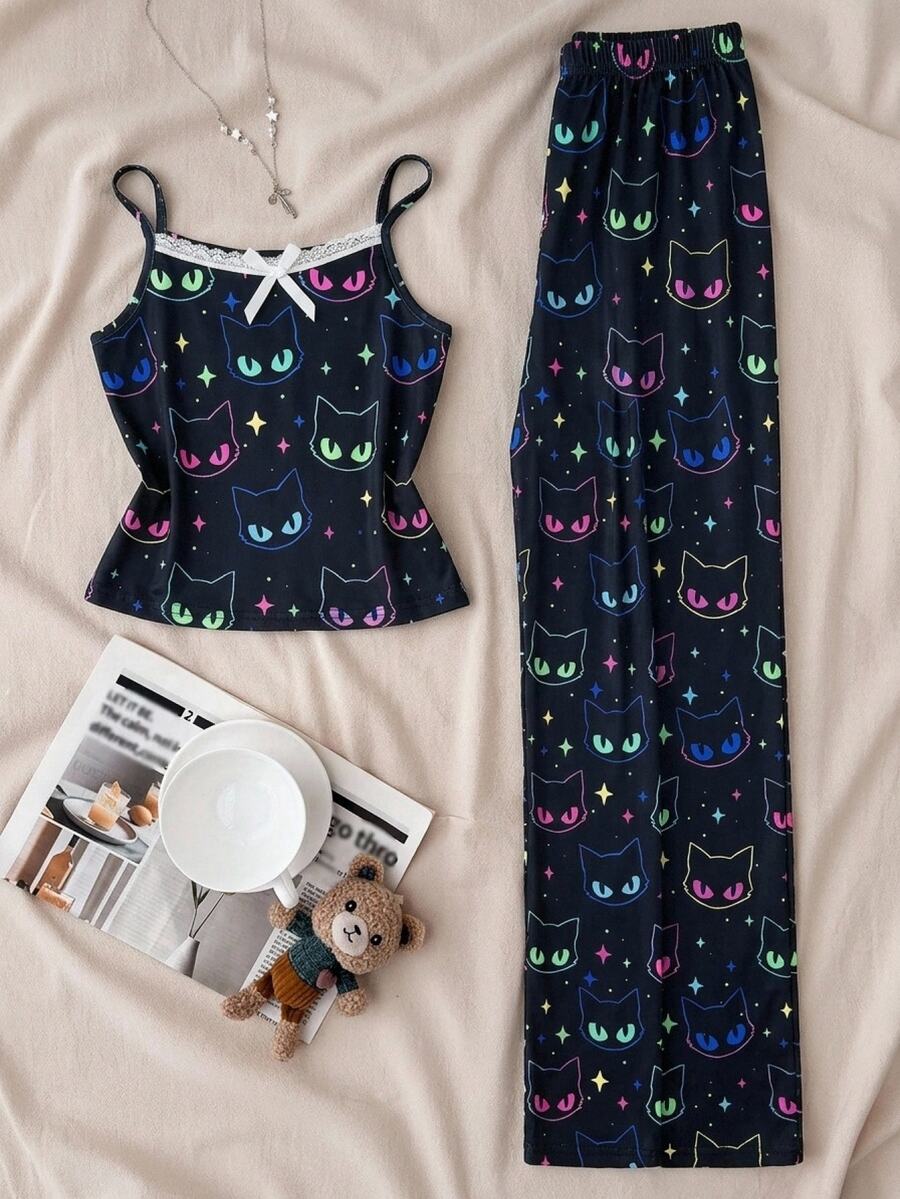 Tween Girl Casual Daily Kids Versatile Comfortable Slim Fit Floral Print Loungewear - Khaki - View 1
