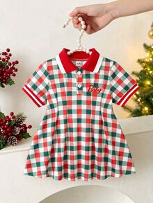 SHEIN 1件女嬰白色休閒洋裝，羅紋領口與袖口，適合居家休閒、外出、運動、派對 - 彩色 - 查看 6