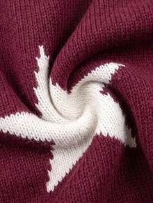 Elafinee Women's Pentagram Pattern Casual Daily Knit Top - Burgundy - View 3