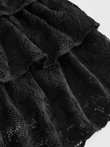 ROMWE Kawaii Women's Summer Outfits Lace Fabric Sweet Cake Hemline Patchwork Low Waist Mini Skirt For Multiple Occasions - Black - View 5