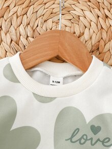 SHEIN 女童可愛休閒花卉印花寬鬆長袖加厚套頭運動衫套裝 - 薄荷綠 - 查看 7