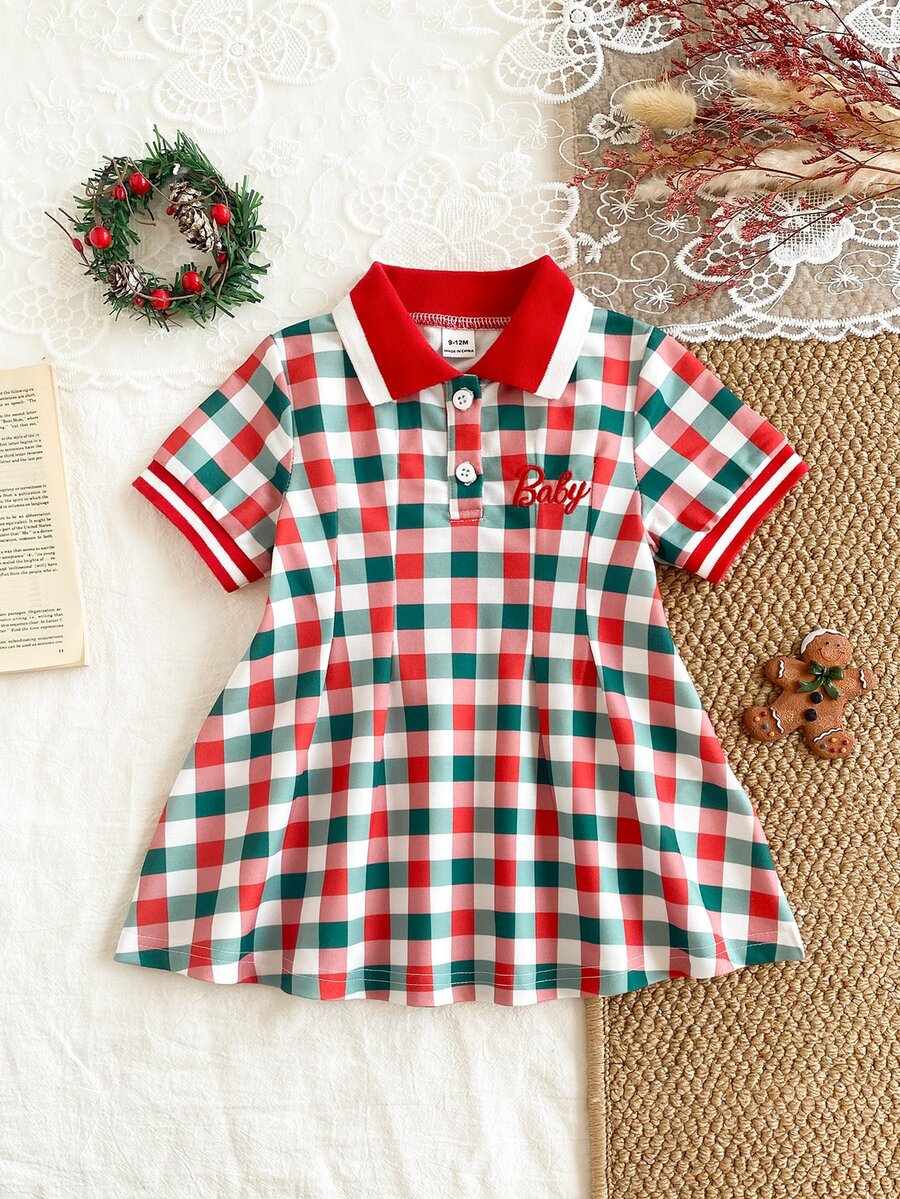 SHEIN 1pc Baby Girls' White Casual Dress, Ribbed Collar & Cuffs, Suitable For Lounging, Outings, Sports, Parties - Multicolor - View 1