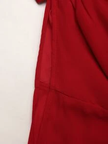 SHEIN 青少年女孩純紅色迷你洋裝，長袖燈籠袖設計，A字版型派對洋裝，聖誕洋裝，秋冬款 - 紅色 - 查看 6