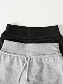 SHEIN Tween女孩青少年女孩黑色與淺灰色高腰寬腰帶抽繩休閒長褲2件組，返校季秋冬套裝 - 彩色 - 查看 6