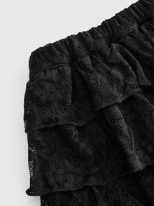 ROMWE Kawaii Women's Summer Outfits Lace Fabric Sweet Cake Hemline Patchwork Low Waist Mini Skirt For Multiple Occasions - Black - View 3