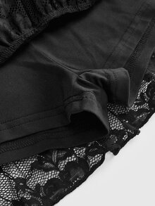 ROMWE Kawaii Women's Summer Outfits Lace Fabric Sweet Cake Hemline Patchwork Low Waist Mini Skirt For Multiple Occasions - Black - View 4