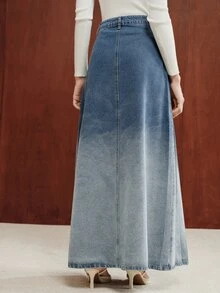 Anewsta Women's New Casual Fashion Gradient Washed Blue Jeans Long Skirt - Blue - View 7