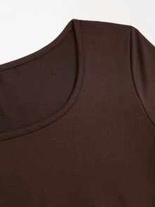 Sweetra Women's Solid Color Pleated Elegant Waist-Cinching Party Dress - Coffee - View 4