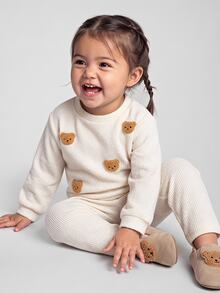 Maija Kids Maija Kids Baby Girl Cartoon Pattern Long Sleeve Sweatshirt And Pants Casual Daily Outfit Set - Apricot - View 2