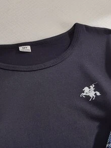 SHEIN 男童 2 件組長袖 Polo 衫與格紋長褲套裝，柔軟舒適面料，送給男孩的完美禮物 - 藏蓝色 - 查看 4