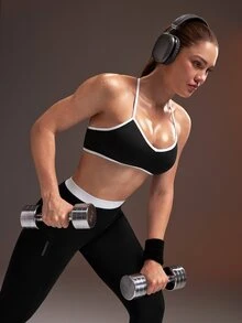 Powerista Women's Black And White Spaghetti Strap Sports Bra - Black - View 7