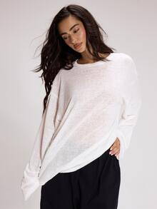 MUSERA ESSENTIALS Burnout Oversized Long Sleeve Crewneck Tshirt Cute Autumn Winter Fall Daily Christmas Essentials - White - View 1
