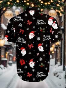 Manfinity Homme Men's Black Santa Claus Short Sleeve Single-Breasted Casual Shirt - Black - View 3