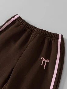 SHEIN 女童 2 件套 秋季/毛茸茸抓絨彈性針織休閒連帽拉鍊運動外套與寬鬆寬腿長褲套裝 7 歲生日 棕色 - 棕色 - 查看 8