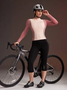 Powerista Women's Pink Slim Fit Stand Collar Long Sleeve Jacket Style Cycling Jersey - Pink - View 3