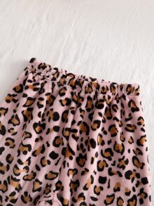 SHEIN 女童居家服套裝 粉色豹紋動物刺繡長袖上衣與豹紋滿版毛絨長褲套裝 - 粉色 - 查看 6