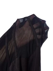 Orbivine European Style Stand Collar Front Panel Sheer Mesh Deep V-Neck Backless Fitted Long Sleeve Bodycon Dress For Women - Black - View 6