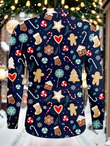 Manfinity Homme Men's Christmas Long Sleeve Shirt, Suitable For Couple Gathering, Boyfriend Gift - Blue - View 2