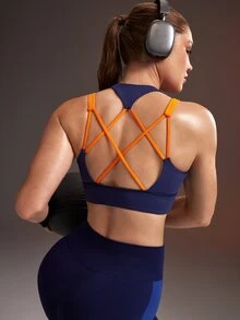 Powerista Women's Colorblock Casual Daily Sports Bra - Navy Blue - View 7