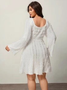 Enliva Plus-Size Women's Jacquard Shirt, Flared Long-Sleeved White Dress Apple Rounded Body - White - View 2