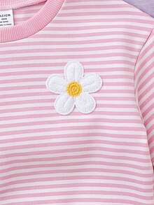 SHEIN 3件組可愛花卉拼接純色長袖秋冬女嬰衛衣 - 淡紫色 - 查看 9