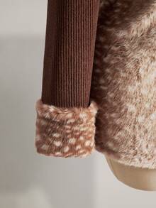 SHEIN ICON Plus Size Vintage Y2K Deer Pattern Brown Long Sleeve Fuzzy Patchwork Vest Christmas Winter - Brown - View 9