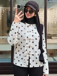 Solavon Women's Polka Dot Casual Versatile Daily Wear Blouse - Apricot - View 3
