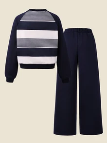 SHEIN Casuvi Kids 青少年女孩連帽衫與運動衫套裝 - 彩色 - 查看 2