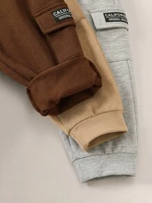 SHEIN 3pcs/Set Baby Boy Autumn/Winter Casual Cute Versatile Knit Solid Color Long Pants, All-Match Sweatpants Joggers For Kids - Multicolor - View 3