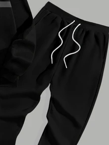 Sorvial Minimalist Colorblock Striped Patchwork Fashion Casual Full Print Men's Hoodie Sweatshirt Set - Black - View 4