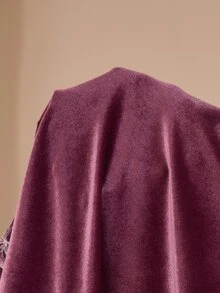 PalaceNights Plus Size Royal Style Embroidered Lace Square Neck Velvet Long Sleeve Pajama Set - Purple - View 6