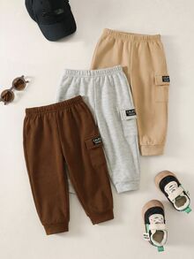 SHEIN 3pcs/Set Baby Boy Autumn/Winter Casual Cute Versatile Knit Solid Color Long Pants, All-Match Sweatpants Joggers For Kids - Multicolor - View 4