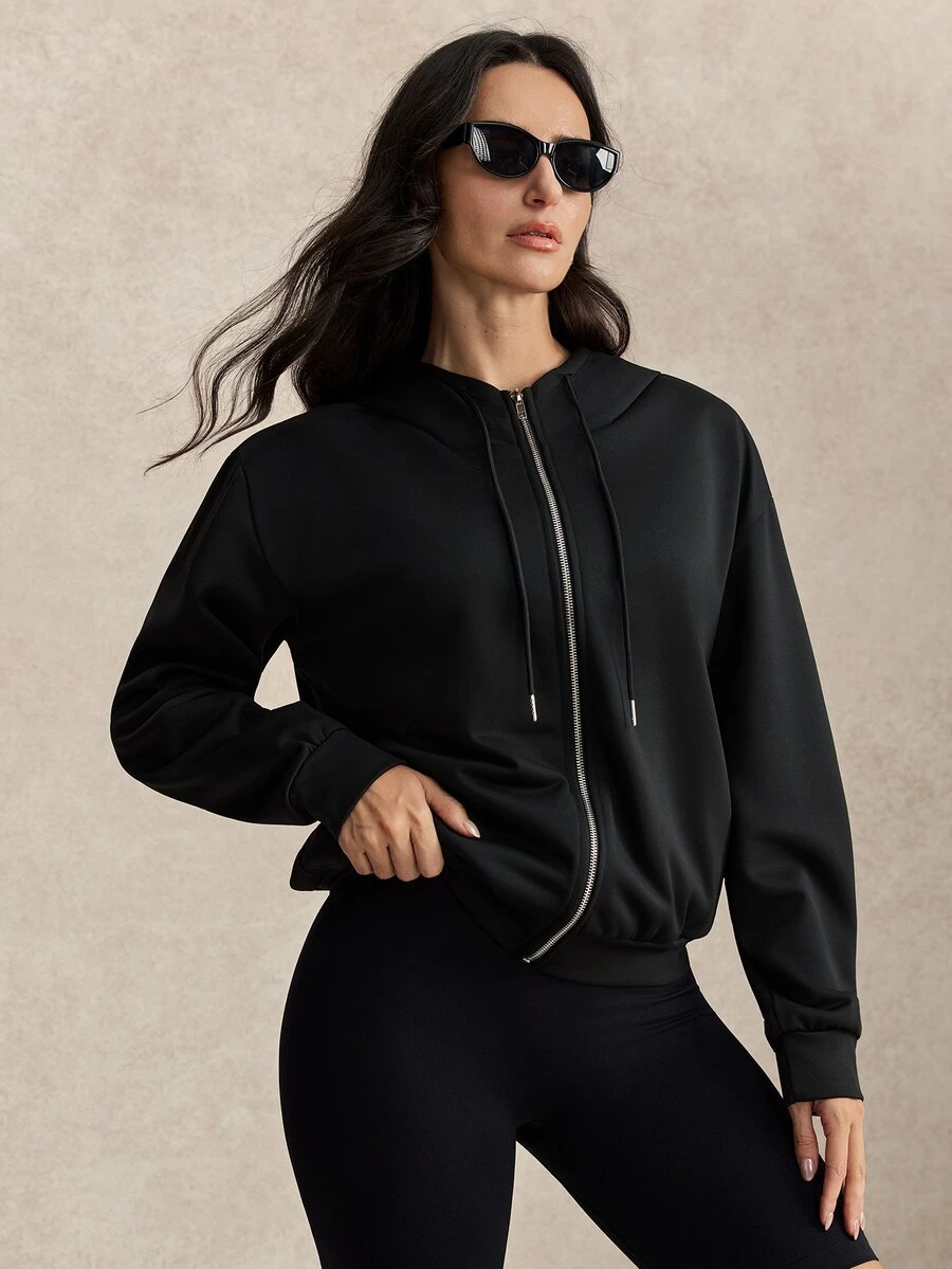 Activina Women's Black Long Sleeve Sports Jacket Polyester Training Jacket For Gym Pilates Yoga Running Workout Outdoor - Black - View 1