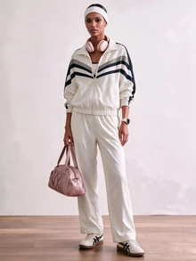 Zivah Women's Striped Zip-Up Jacket And Pants Sportswear Set - Multicolor - View 5