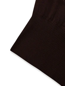 Autumina Women's Asymmetrical Shoulder Letter Print Casual Daily Wear Sweater - Brown - View 6