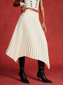 LYSMO Women's Solid Color Pleated Casual Versatile Daily Wear Skirt - Black - View 5