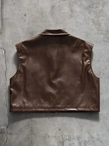 FeverCity Men's Solid Color Lapel Short Vest - Brown - View 4