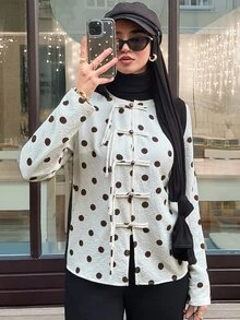 Solavon Women's Polka Dot Casual Versatile Daily Wear Blouse - Apricot - View 1