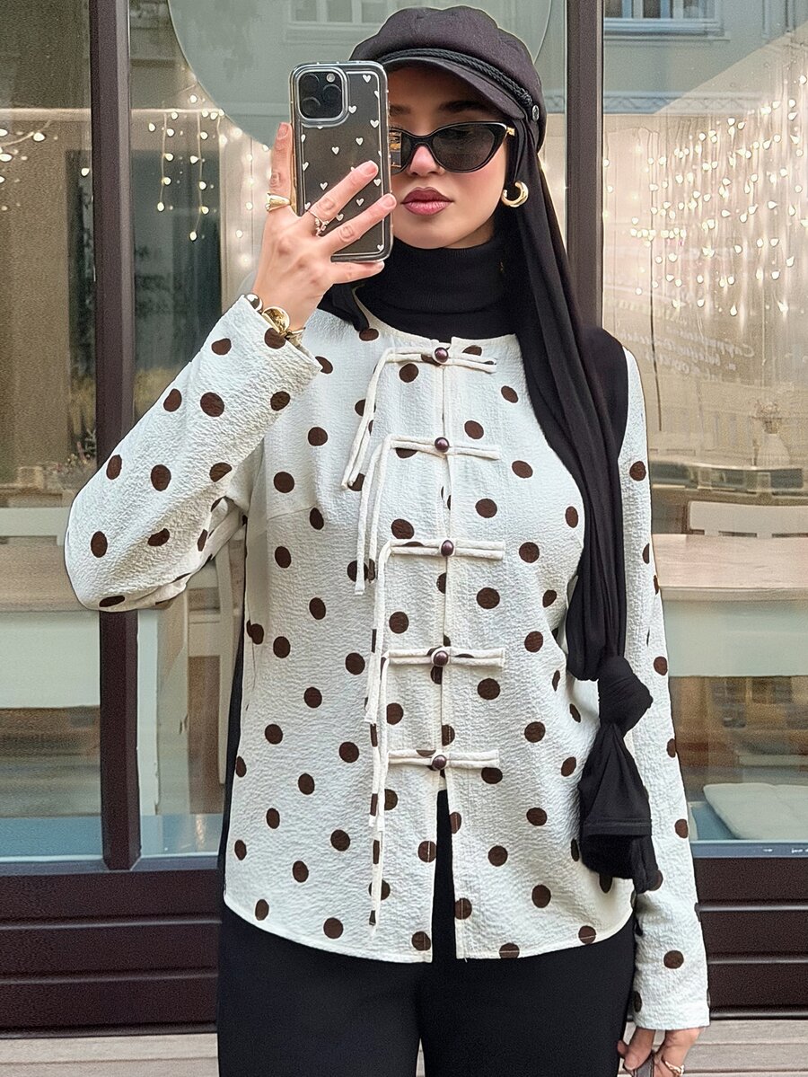 Solavon Women's Polka Dot Casual Versatile Daily Wear Blouse - Apricot - View 1